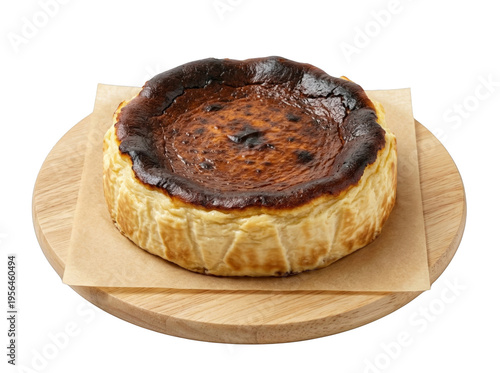 Basque Cheesecake on Wooden Plate