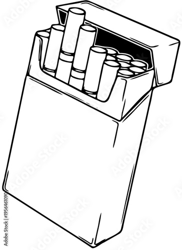Classic Hand-Drawn Illustration of an Open Cigarette Pack with Tobacco Sticks Arranged Inside, Symbolizing Harmful Smoking Habits and Public Health Concerns