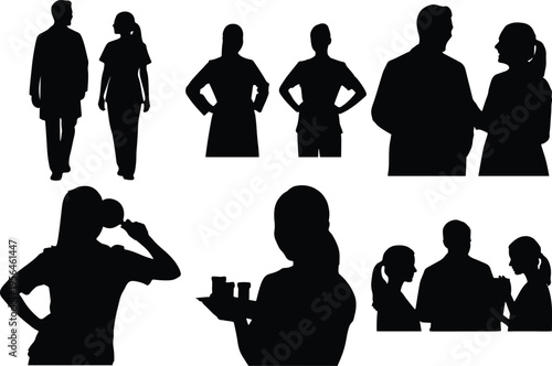 Doctor and Nurse Silhouettes in Medical Consultation Professional Healthcare Staff Interaction Clinic Scene