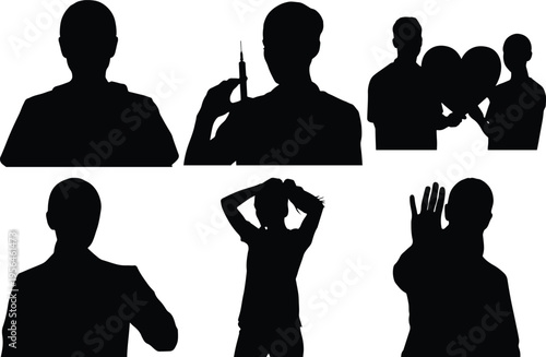 Doctor Silhouette Collection: Medical Professional Poses Injection Patient Care Health Symbolism Healthcare Iconography