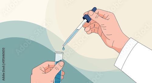 Hands in laboratory analysis, conducting scientific chemical experiments with test tubes and
