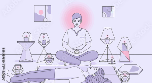 Harmonious meditation session, spiritual connection and relaxation practice to wellbeing, finding