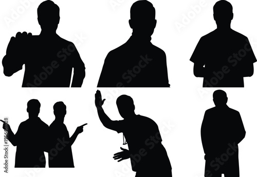 Doctor Silhouette Poses: Medical Professional Gesturing Standing and Pointing for Healthcare Concepts