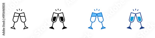 Champagne Toast Multiple Style Icon Design Vector - Clinking glasses representing celebration toast, social gathering, and festive moment