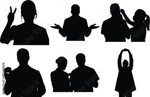 Doctor Silhouette with Patient and Child Medical Professional Posing with Hand Gestures and Stethoscope Healthcare Concept