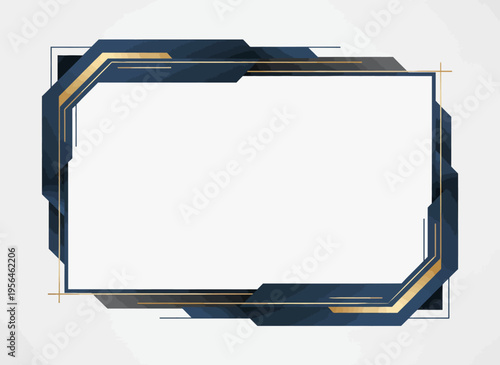 A futuristic blue and gold frame sits on a white background with sharp edges and clean lines.