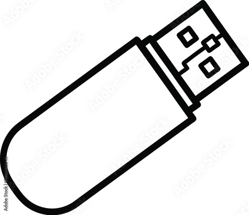 A simple black and white line art vector icon representing a portable usb flash drive memory stick