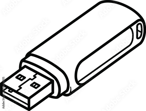 A simple black and white line art illustration of a portable usb flash drive storage device unit