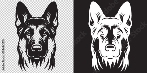 german shepherd dog head portrait flat design vector illustration