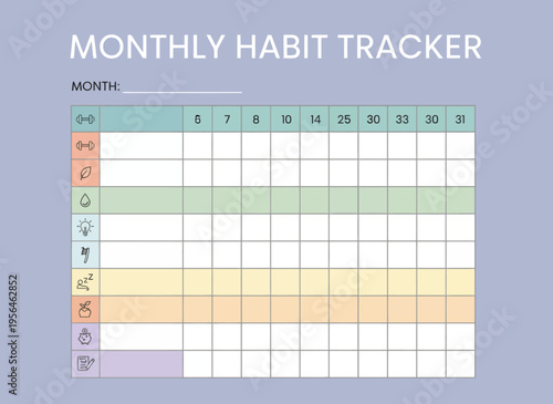 A person uses a habit tracker chart to monitor daily activities at home.