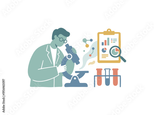 Scientist examines specimen under microscope