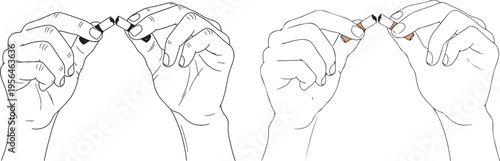 A pair of hands breaking a cigarette in half as a symbol of quitting smoking and healthy living