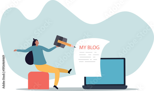 Content writer or blogger, start new blog writing article online or journalism, storytelling and social marketing.human life and situation.