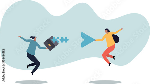 Teamwork connecting jigsaw puzzle metaphor of solving problem together,human life and situation.