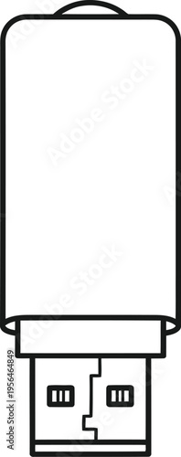 A minimalist black and white line art illustration of a portable usb flash drive storage device