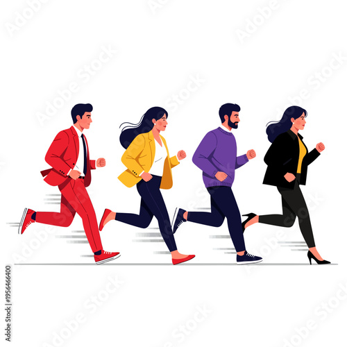 People Running Illustration Business Professionals Rush Vector Graphic Success Motivation Speed Career Goals Active Lifestyle Animated
