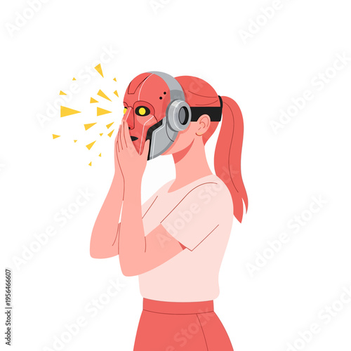 Futuristic Woman with Cybernetic Mask Illustration Digital Art Sci Fi Character Design Concept Graphic Vector Image Technology Portrait
