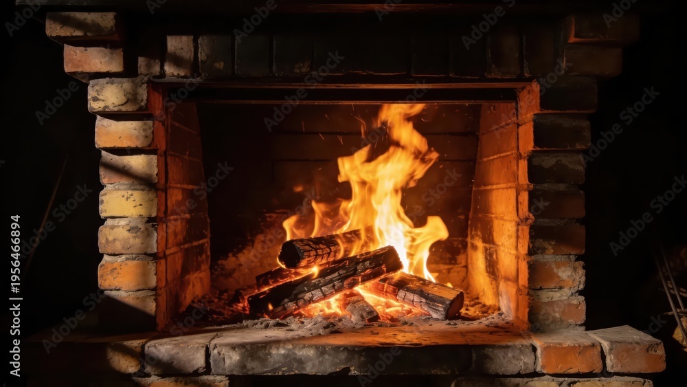 Obraz premium Detailed view of flames in a hearth, set against a dark backdrop.