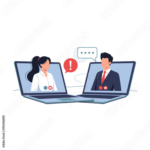 Online Meeting Illustration Business Communication Remote Work Video Conference Call Collaboration Digital Connection Teamwork Professionals Vector Graphic