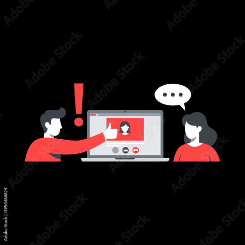 Video Conference Call Illustration People Communicating Online Remote Work Team Meeting Digital Connection Approval Thumbs Up Exclamation Point
