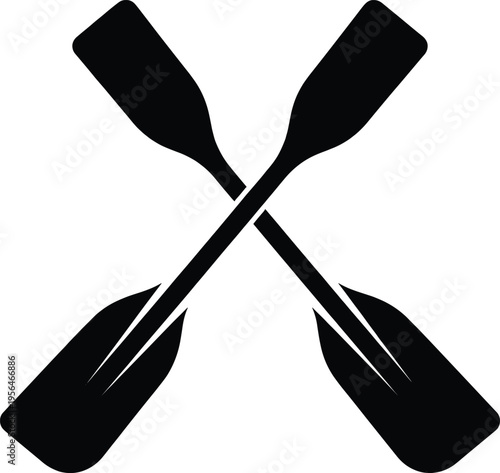 Black crossed oars vector illustration, nautical rowing paddles icon, maritime silhouette symbol for boat club, water sports and kayaking, isolated on white background