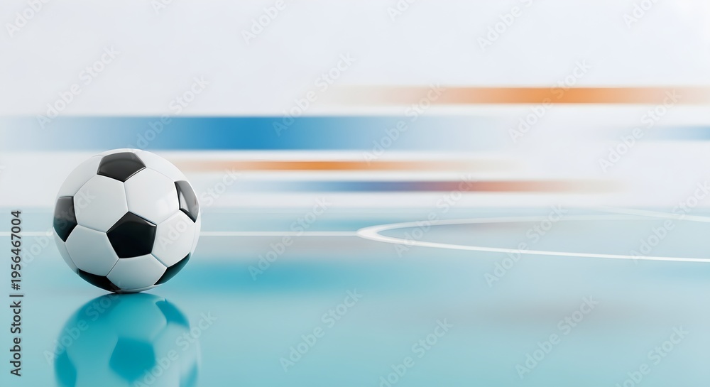 Naklejka premium Soccer Ball on Futsal Court with Dynamic Motion Background Illustrating Indoor Sports Energy