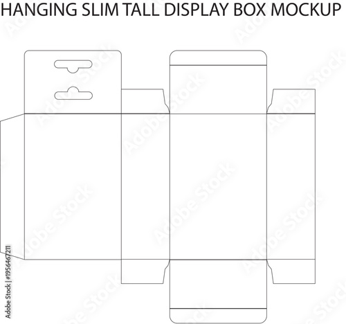 Hanging Slim Tall Display Box Packaging Dieline Mockup Template for Retail Product Branding