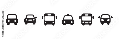 Transportation silhouette icons set with various cars and bus for city navigation symbols