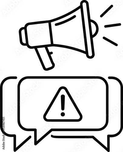 Set of announcement line icons with megaphone and alert warning speech bubble, important notification and marketing message, flat vector illustration.