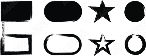 Geometric shapes  square, star, ellipse in black and white