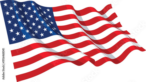Quadro su tela Waving American Flag Vector Illustration with Red and White Stripes and Blue Sta