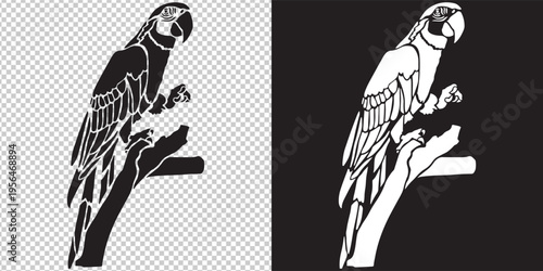 parrot perched on branch flat design vector illustration