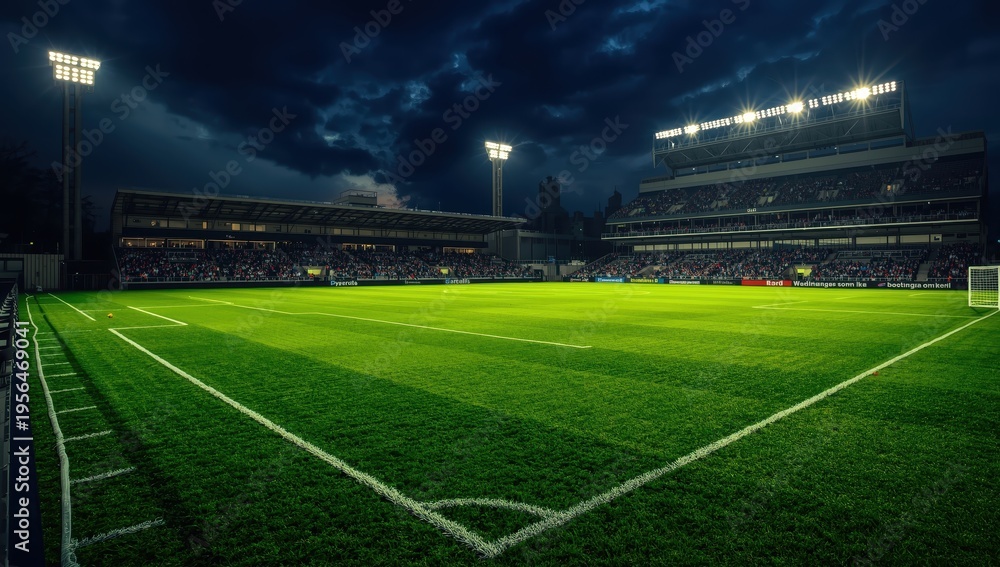 Fototapeta premium Lush pitch, shining lights,
