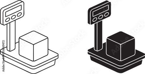 Weight scale silhouette & outline set isolated on transparent background 