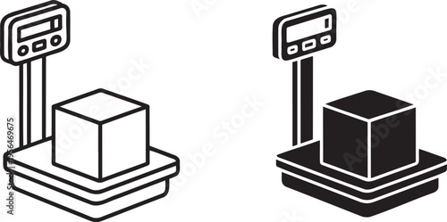 Weight scale silhouette & outline set isolated on transparent background 