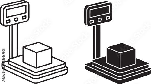 Weight scale silhouette & outline set isolated on transparent background 