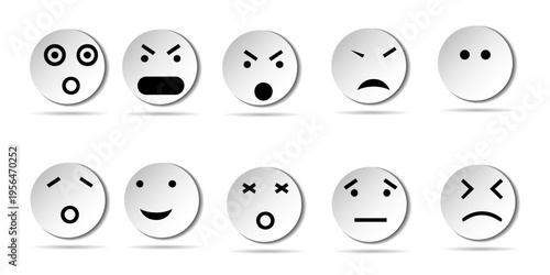Face emoji icon set. Hand drawn doodle sketch style happy, angry, sad mood face emoticon background. Funny cartoon characters smile, wink, kiss emoji. Cute circle emotion element.