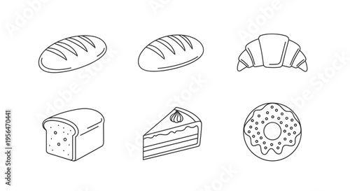 Bakery food assortment vector illustration bread croissant cake donut