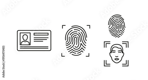 Biometric authentication icons fingerprints and identification card