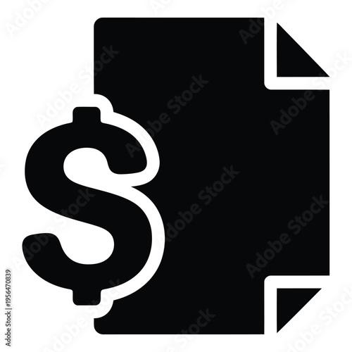 Black dollar sign symbol integrated into a downward arrow document icon