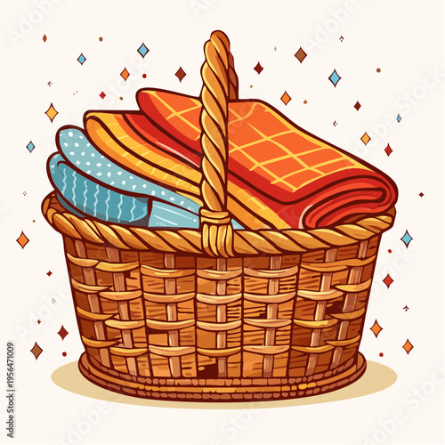 Dekorative Körbe mit Decken im gemütlichen Wohnstil