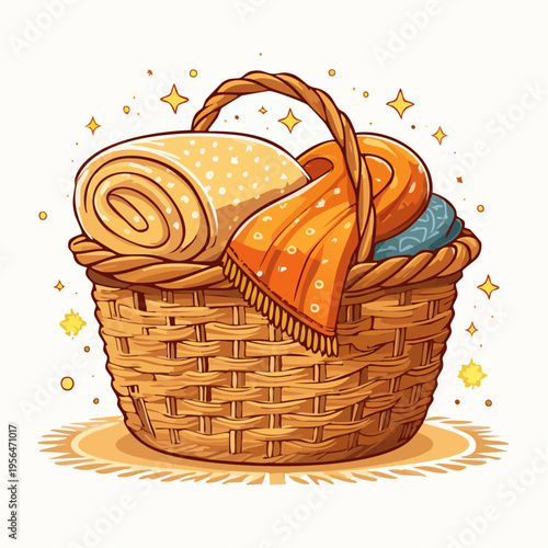 Dekorative Körbe mit Decken im gemütlichen Wohnstil