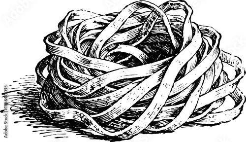 Vintage illustration of coiled rubber bands bundle, black and white detailed drawing of elastic loops