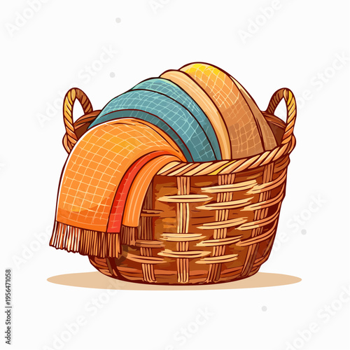 Dekorative Körbe mit Decken im gemütlichen Wohnstil