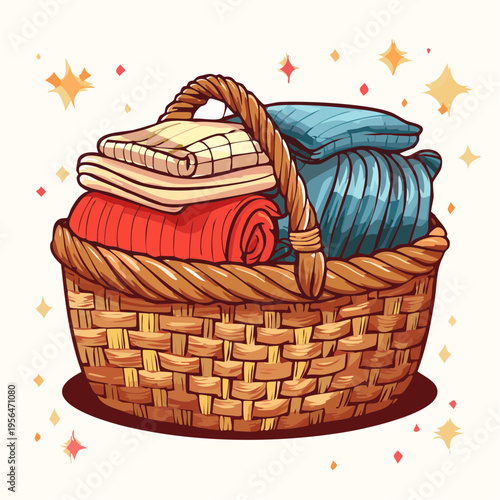 Dekorative Körbe mit Decken im gemütlichen Wohnstil