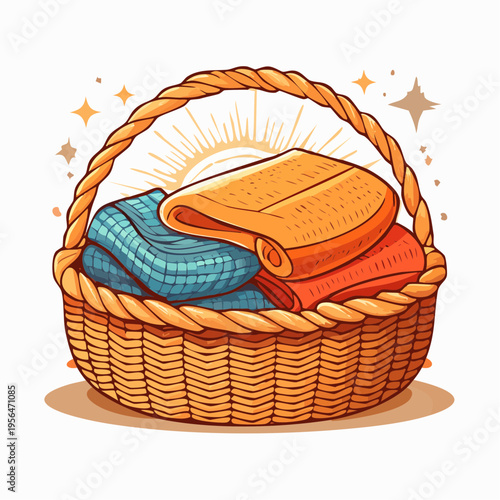 Dekorative Körbe mit Decken im gemütlichen Wohnstil