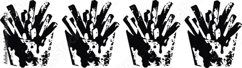 four black silhouettes of barbecue tongs with textured grip and locking mechanism