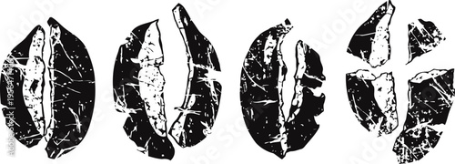 coffee bean crack texture detailed black and white coffee beans split and broken rustic vintage coffee illustration for packaging and design