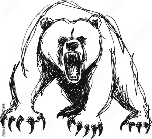 Fierce roaring bear illustration with wide open mouth and sharp claws in aggressive stance