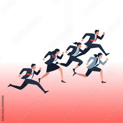 Business People Running Illustration Success Competition Career Growth Achievement Teamwork Progress Forward Motion Strategy Goals Ambition Vector Graphic